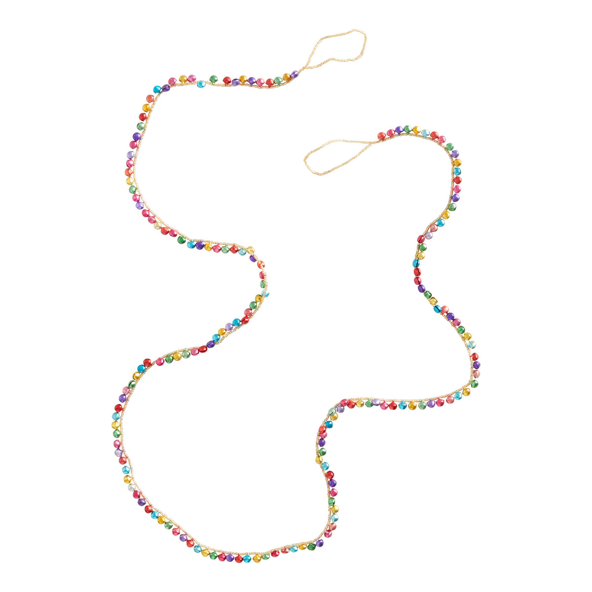 Bell Garland with Rainbow Metal Bells and Gold Bead Strand, 60 Inches