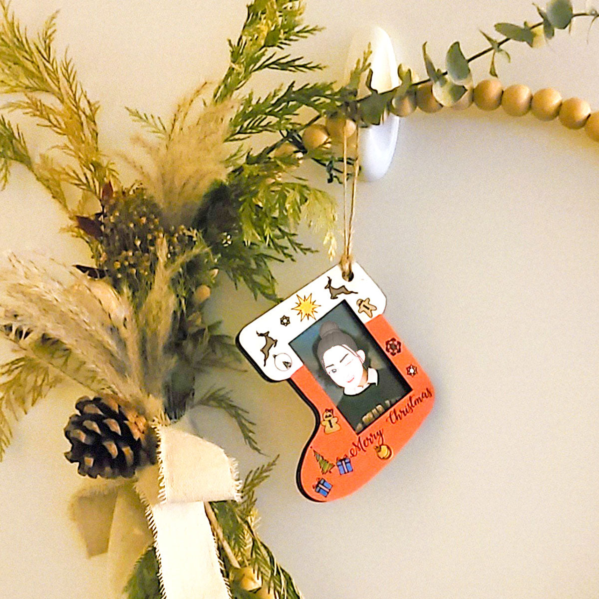 Wood Stocking Photo Ornament with Two Style Options, Unfinished Kit or Assembled