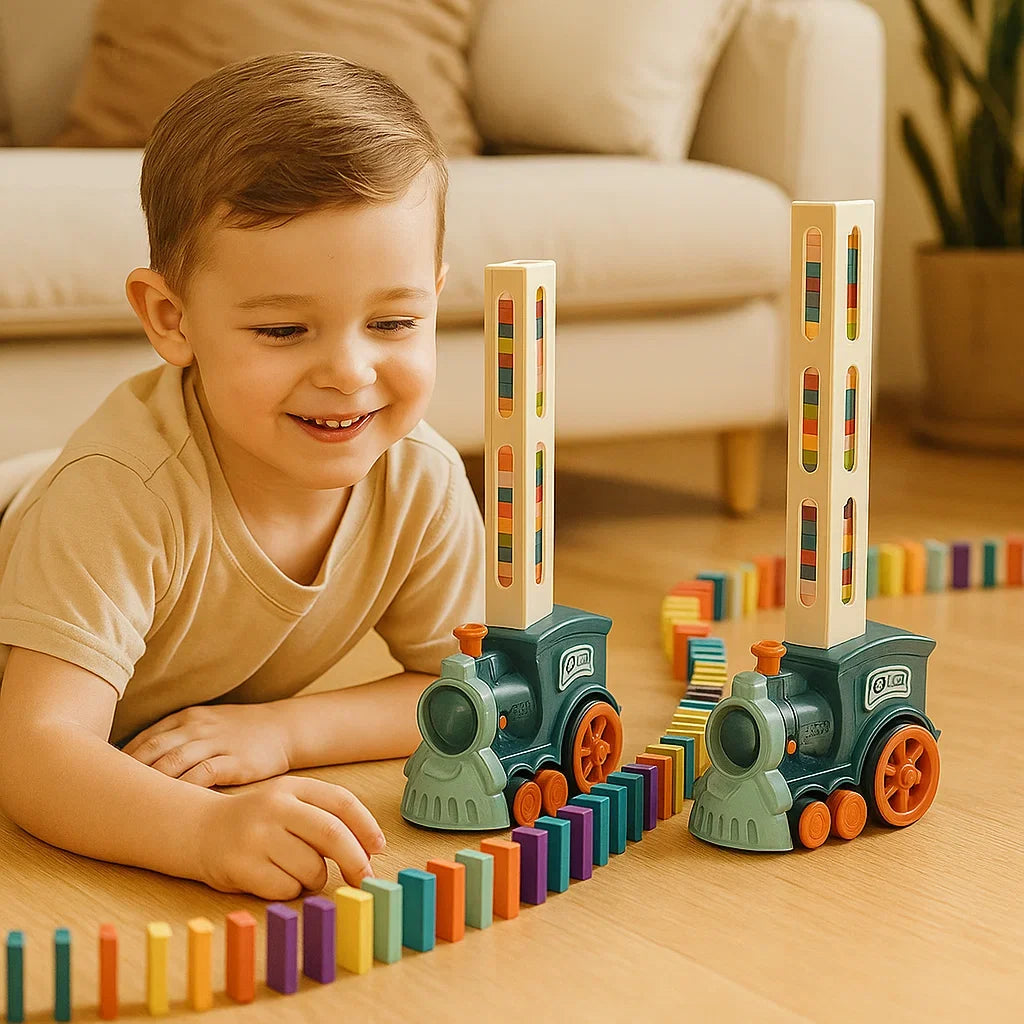 Automatic Domino Train with 80 Colorful Pieces and Battery Motor