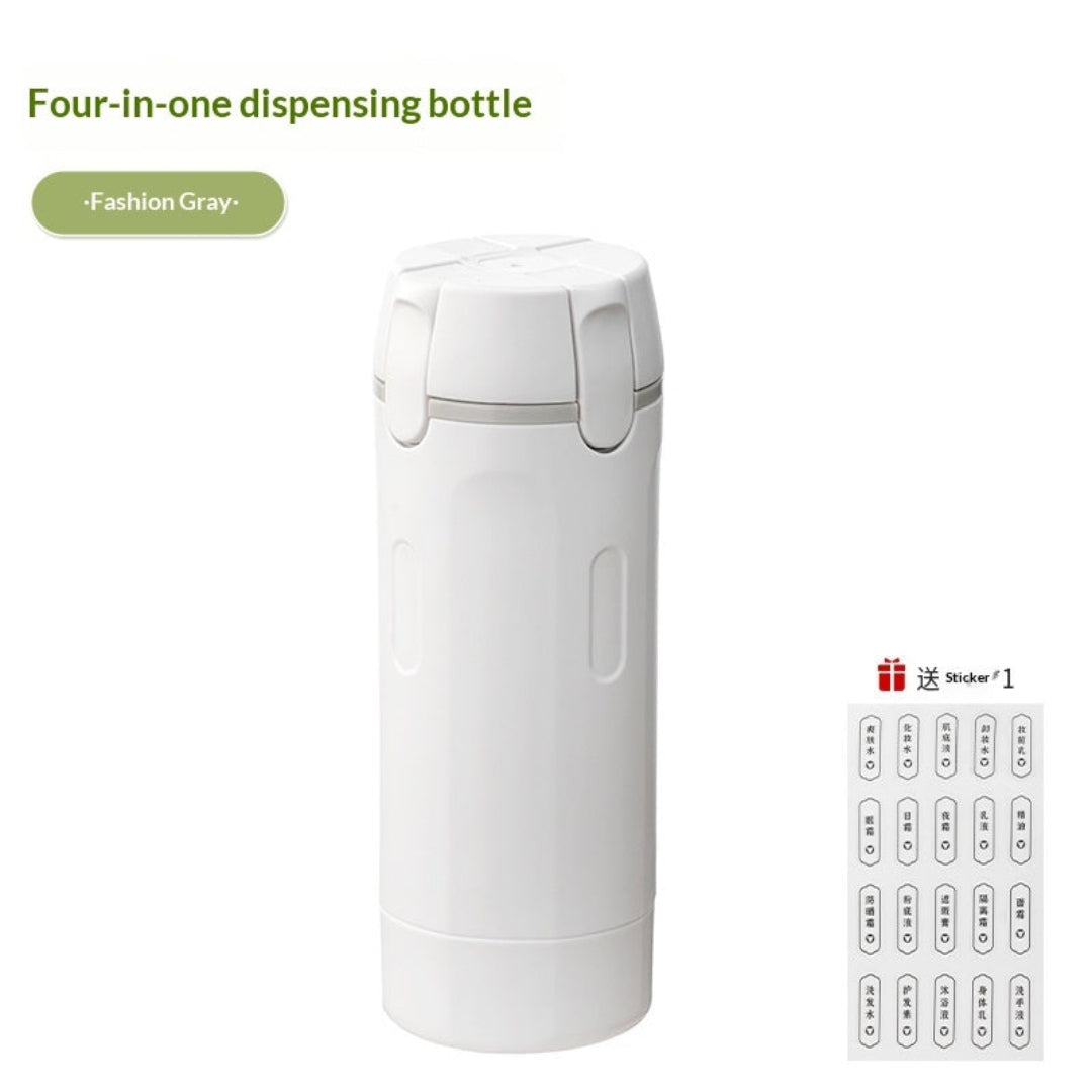 Refillable Travel Toiletry Dispenser with Four Separate Compartments and Textured Grip