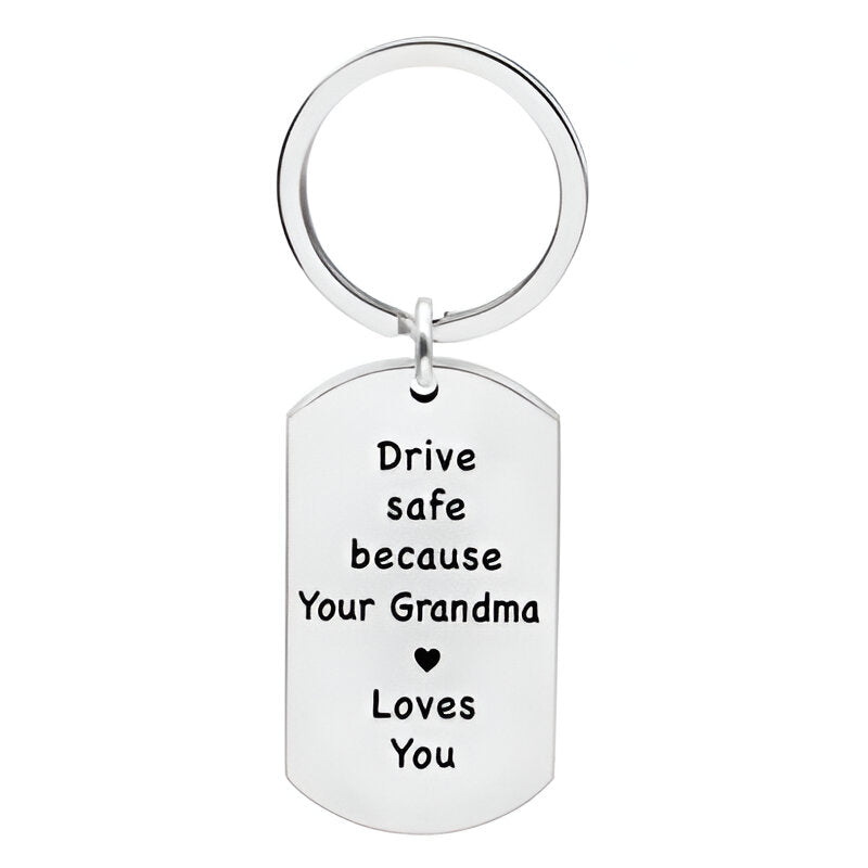 Engraved Stainless Steel Keychain with Reminder Message and Ring Clip