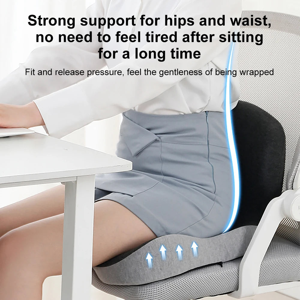 Memory Foam Seat Cushion with Lumbar Support and L-Shaped Backrest