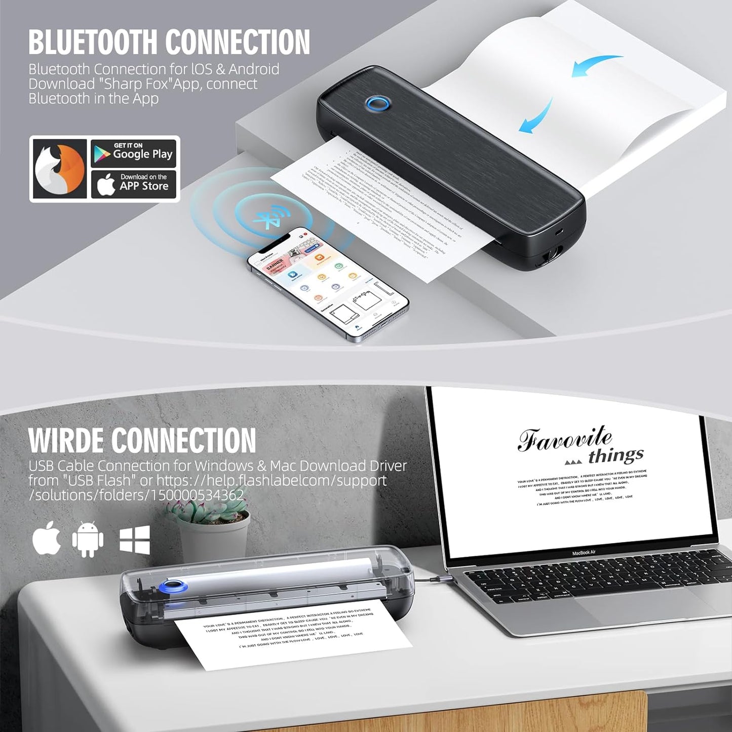 Thermal Printer with Wireless Connection and 600-Sheet Battery, Multi-Size Paper Support