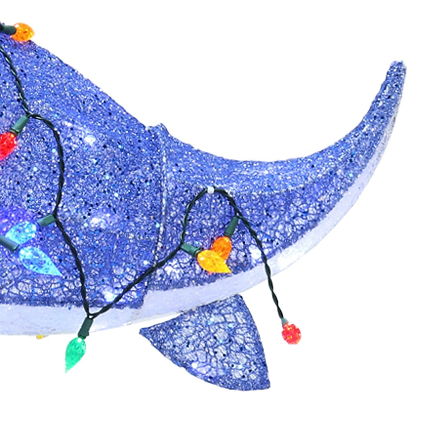 Lighted Shark Yard Decoration with Santa Hat and C6 Bulb String Lights for Christmas Lawns and Patios