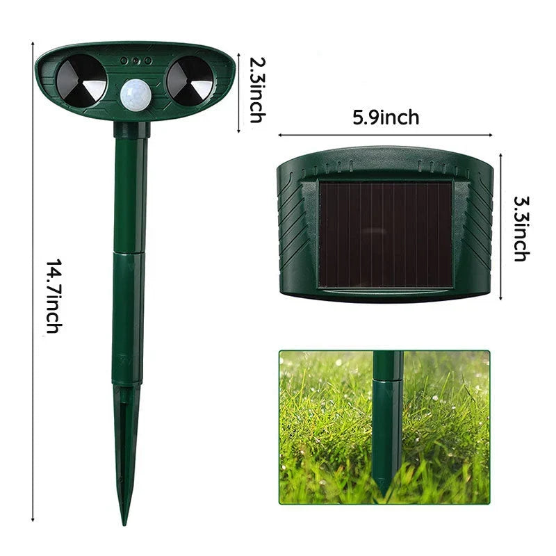 Solar Powered Ultrasonic Animal Repeller with Motion Sensor for Gardens Ponds and Lawns