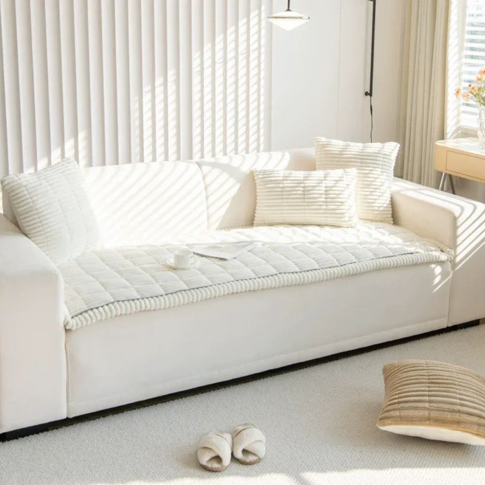 Sofa Slipcover with Grip Backing and Striped Polyester, Machine Washable