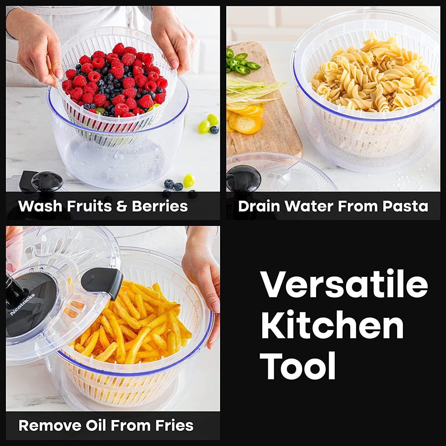Large Salad Spinner with Drain, Bowl, and Colander