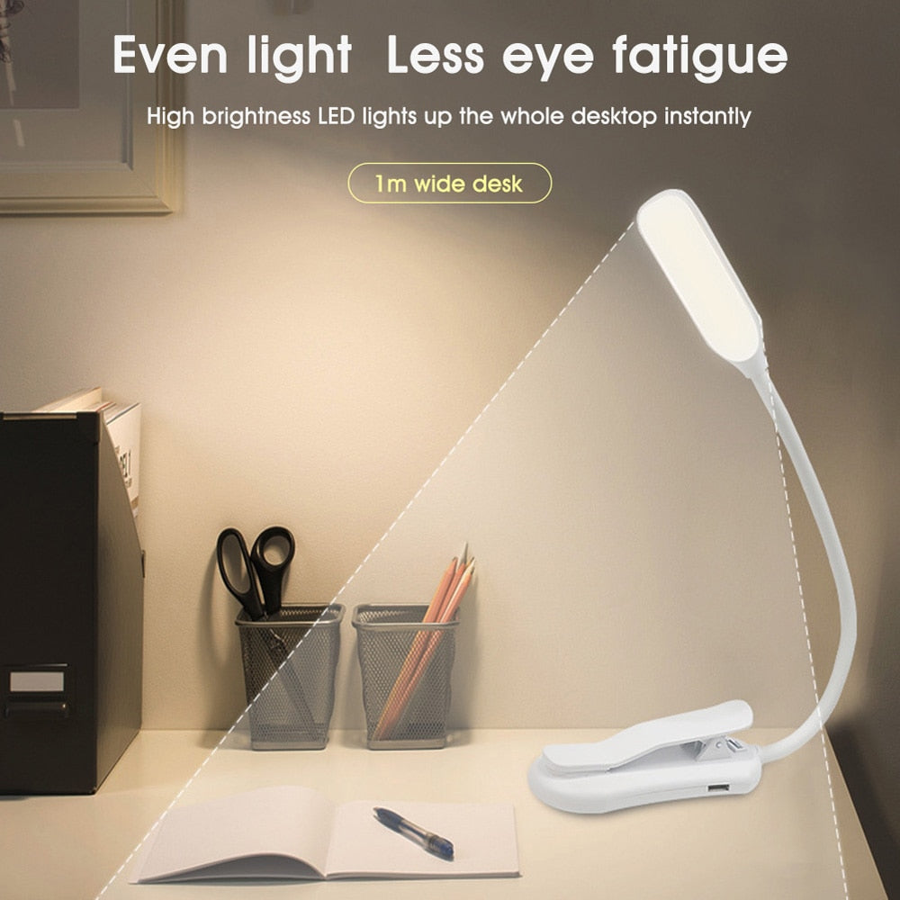 Rechargeable Reading Lamp with Adjustable Brightness and Three Color Modes, Book Clamp