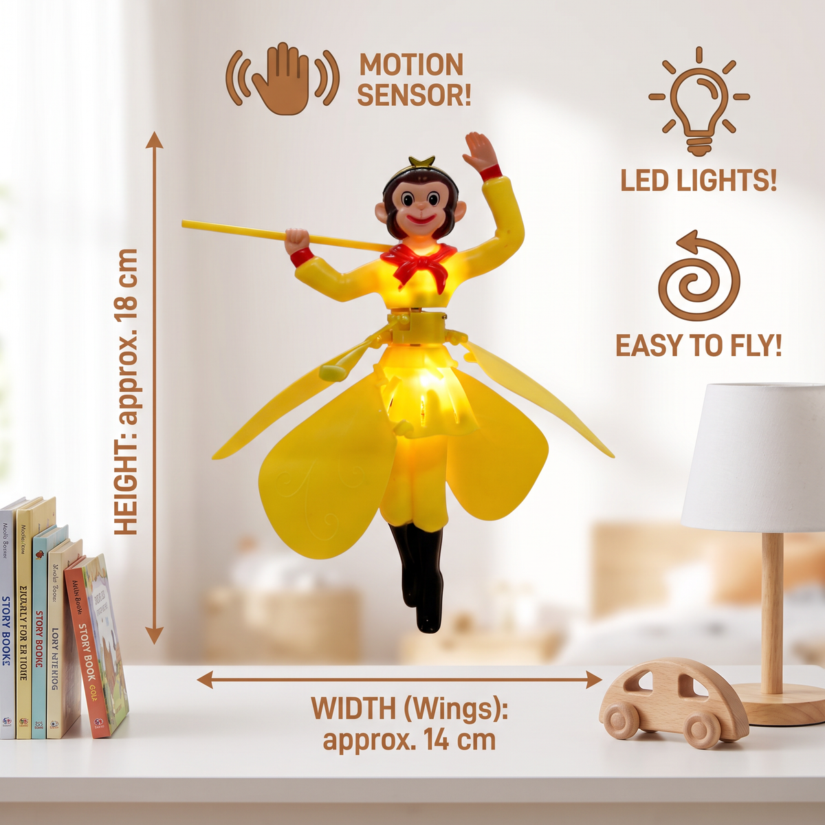 Hand Gesture Controlled Flying Monkey with Motion Sensor and LED Lights