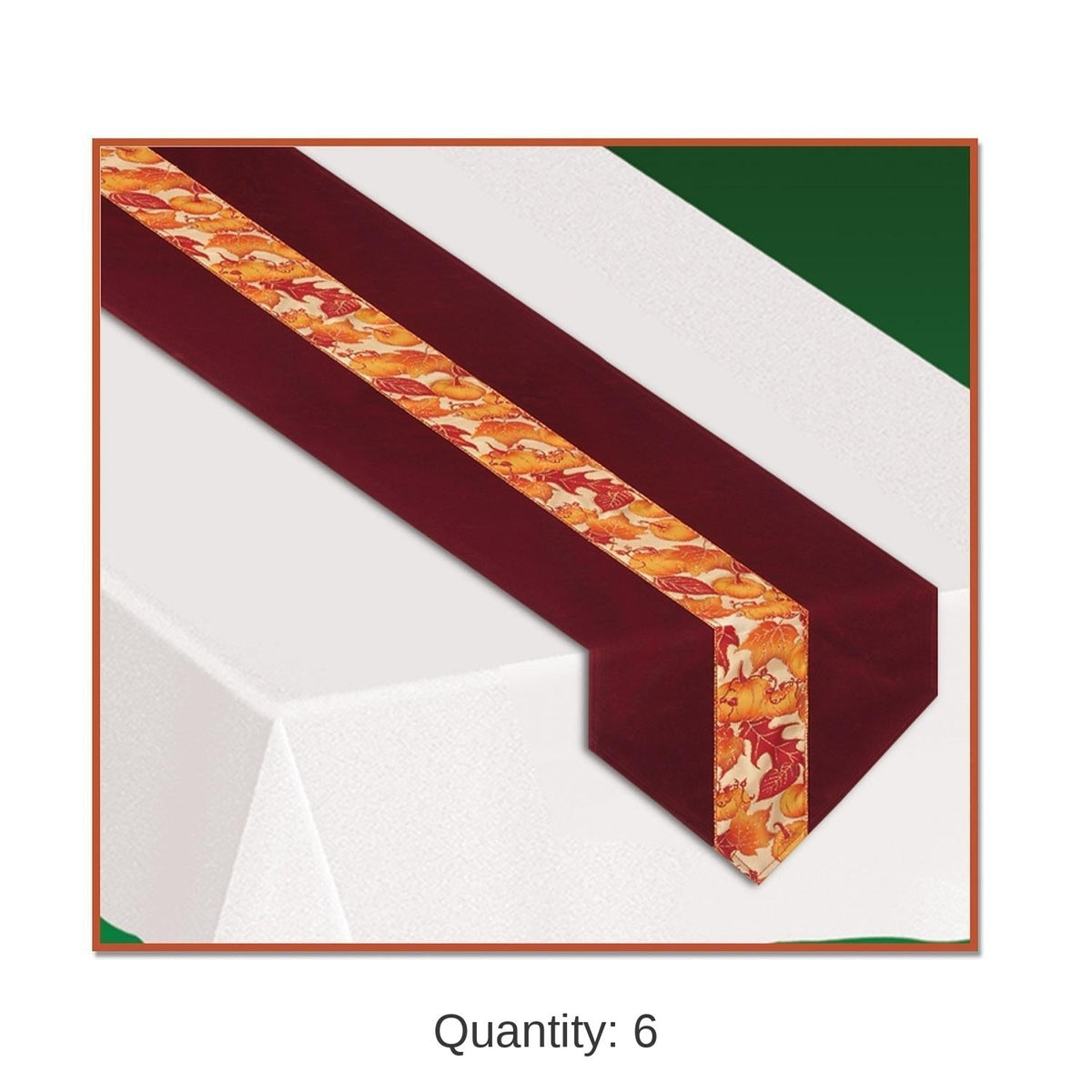 Autumn Leaf Table Runner Set of 6 with Burgundy Orange Pattern, 12x72 Inches