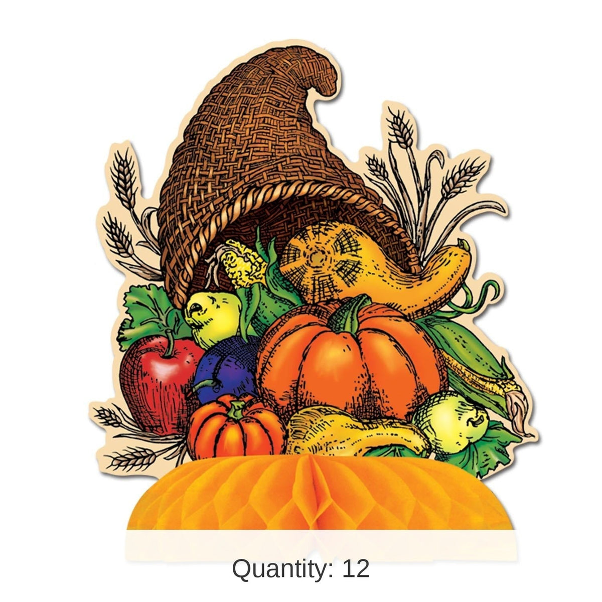 Autumn Cornucopia Centerpiece Set of 12 with Multicolor Harvest Design, 8.5 Inch Height