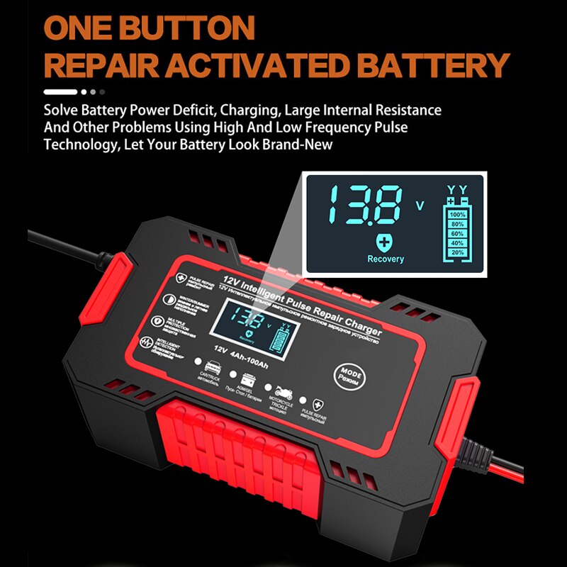 12V 6A Pulse Repair Charger with LCD Display and Multi-Battery Compatibility