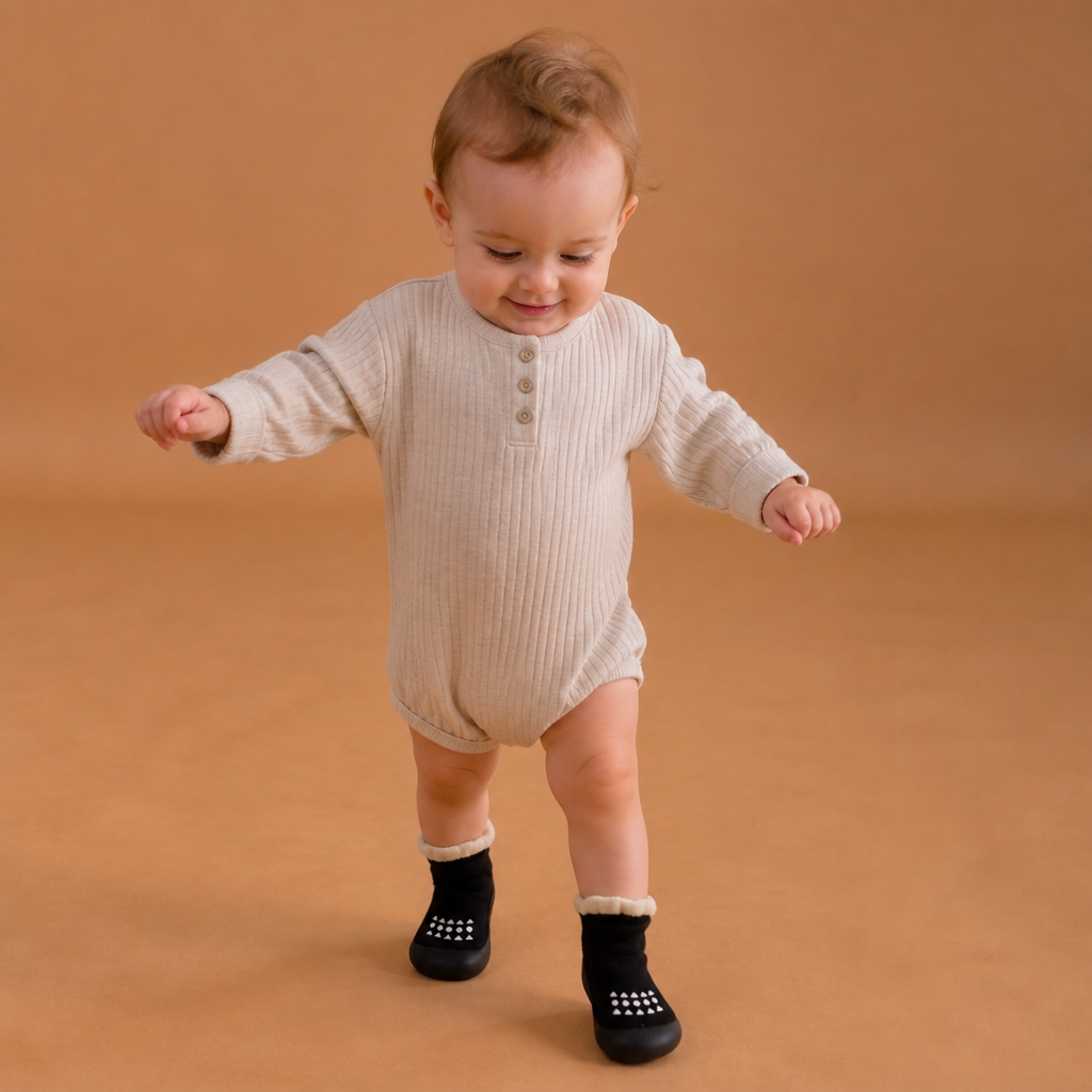 Baby Sock Shoes with Textured Grip Sole and Breathable Fabric for First Walkers