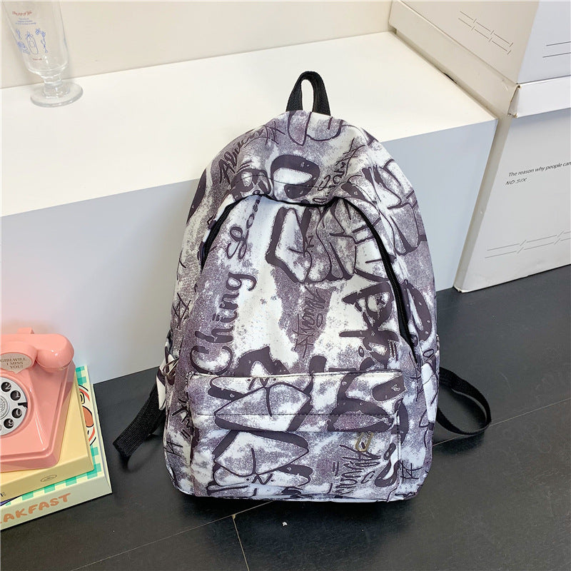 Graffiti Print Backpack with Padded Straps and 15in Laptop Compartment