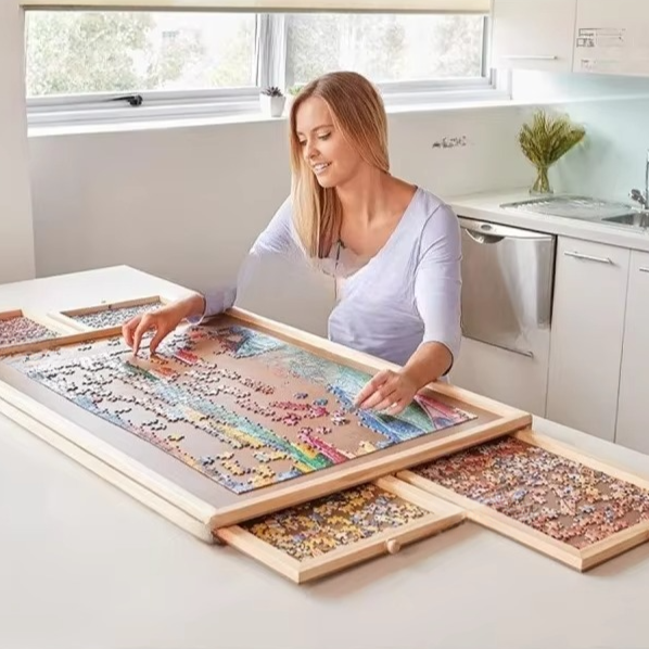 Puzzle Sorting Table with Four Drawers and Extra Work Board for 1500 Pieces