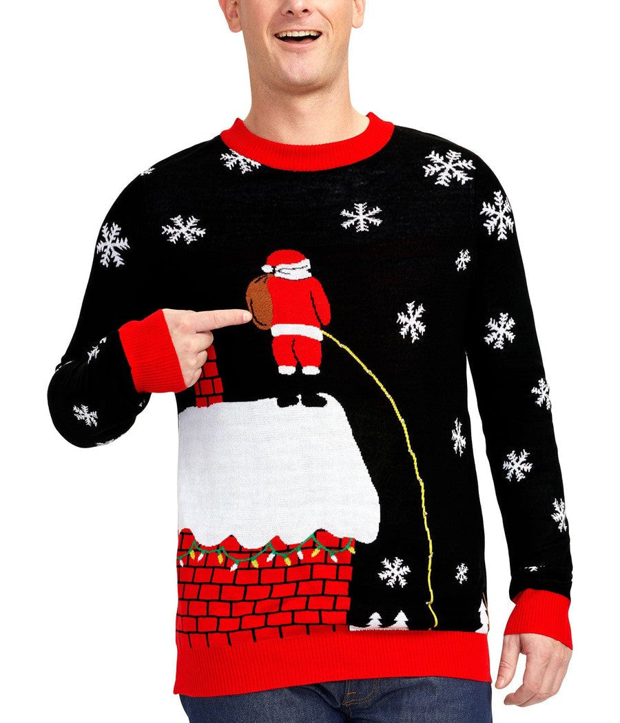 Mens Cheeky Santa Light Up Christmas Sweater with a Glowing Rooftop Stream