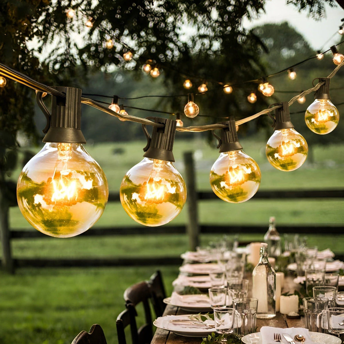 Warm White LED String Lights with Shatterproof Plastic Bulbs and Connectable Cord