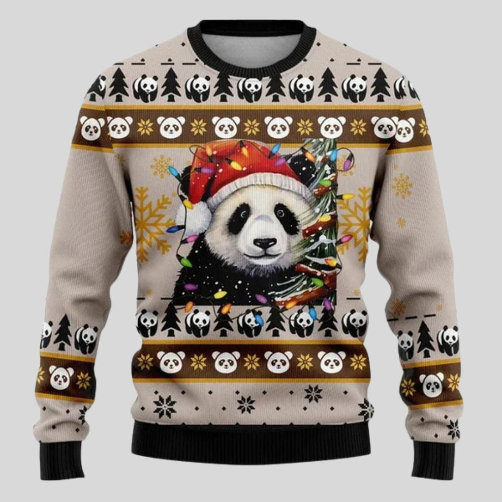 Men's Crew Neck Sweater with Polar Bear Graphic and Festive Pattern