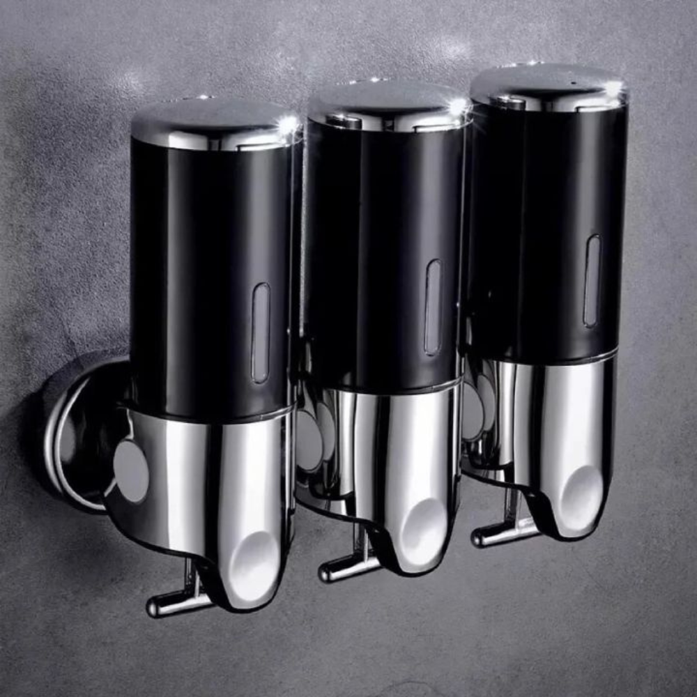 Wall Mounted Liquid Dispenser with 3 Separate Chambers and Push Button Control