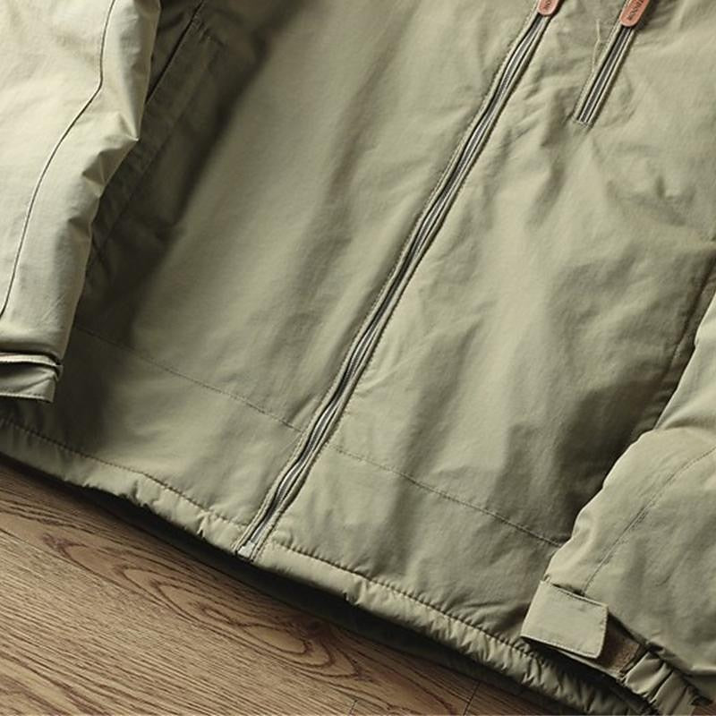 Windproof Hooded Jacket with Insulated Lining and Drawstring Hood, Two Zip Pockets