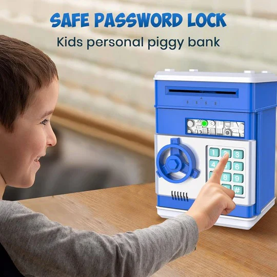Motorized Coin and Bill Bank with Passcode Lock and Bilingual Voice Prompts