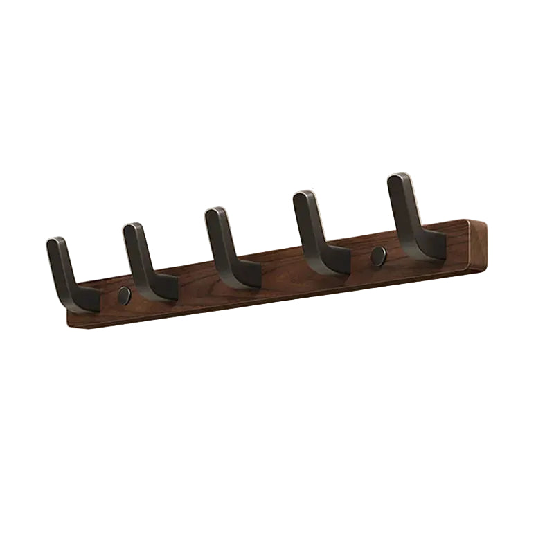 Wall Mounted Coat Rack with 4 Steel Hooks and Solid Wood Base, Matte Black