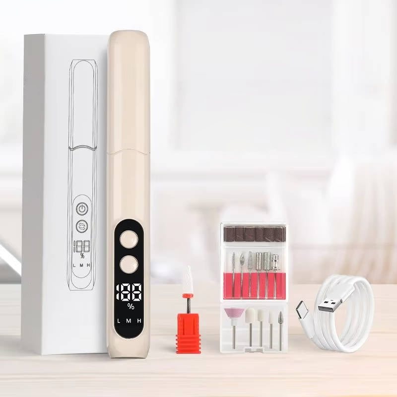 Electric Nail Drill with 8 Interchangeable Bits and LED Display for Gel, Acrylic, and Dip Nails