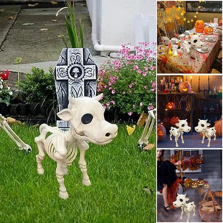 Skeleton Animal Resin Decorations with Carved Bone Details for Halloween