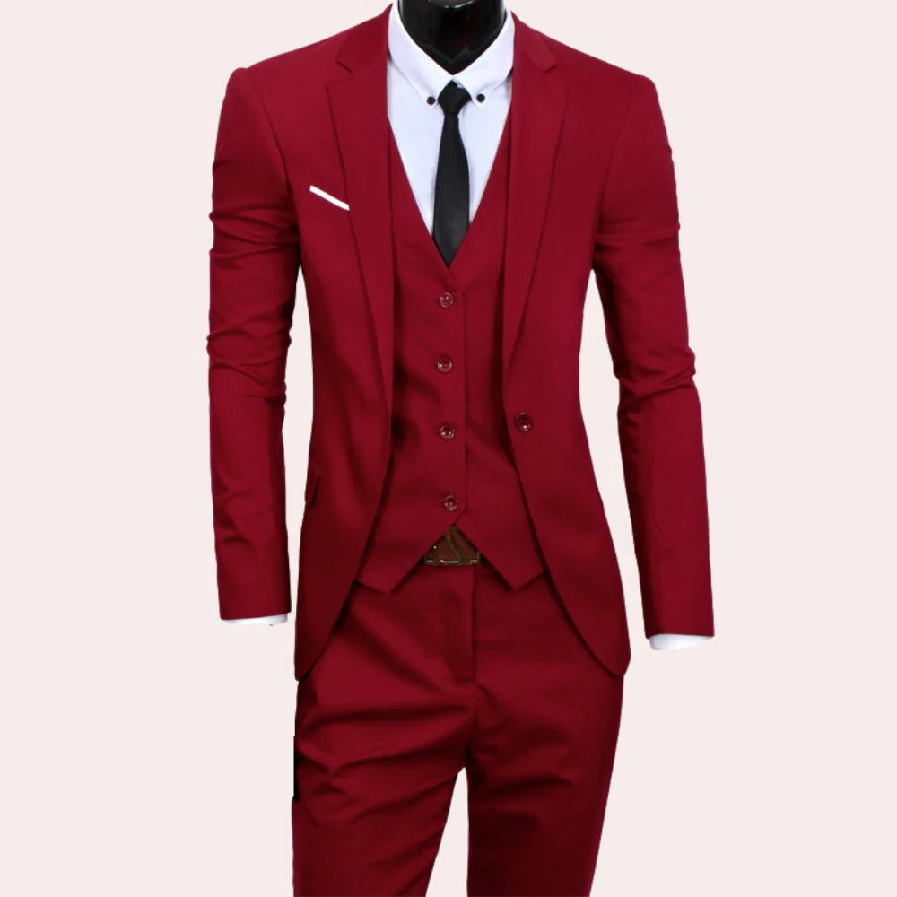 Men's Slim Fit Suit with Blazer and Tapered Trousers, Wrinkle Resistant