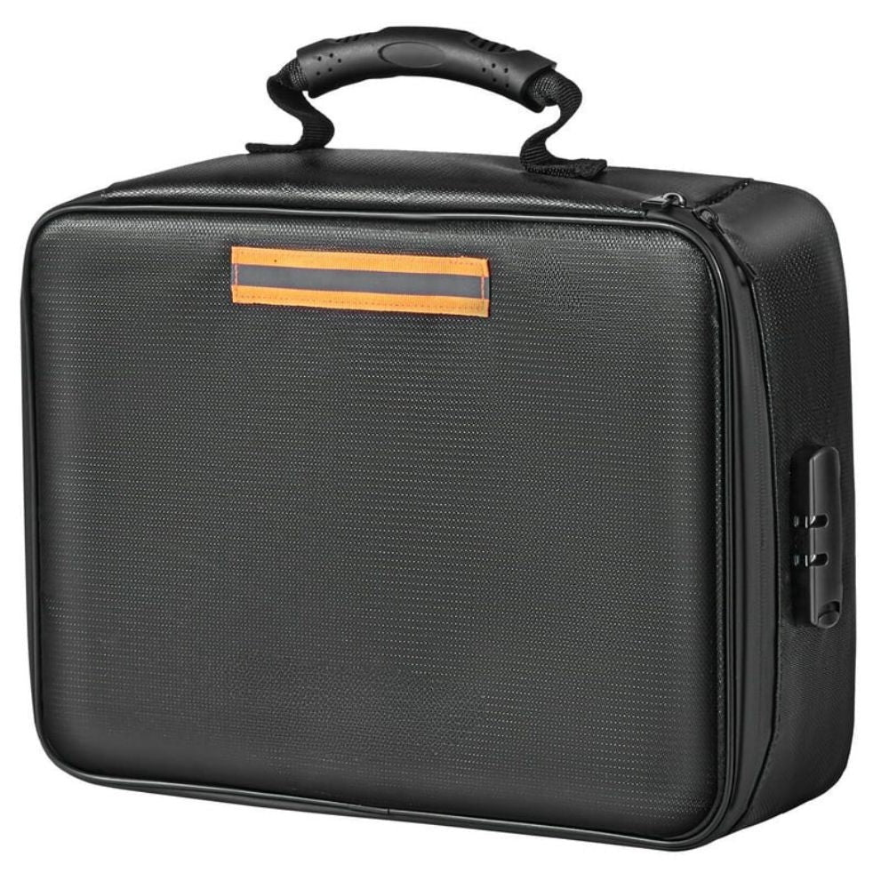 Fire and Water Resistant Document Storage Bag with Built-In Lock and Three Compartments