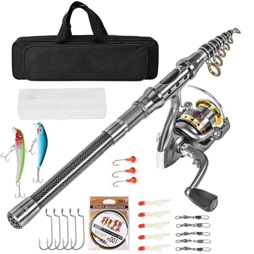 Telescopic Fishing Rod and Reel Combo with Metal Spool, Complete Tackle Kit