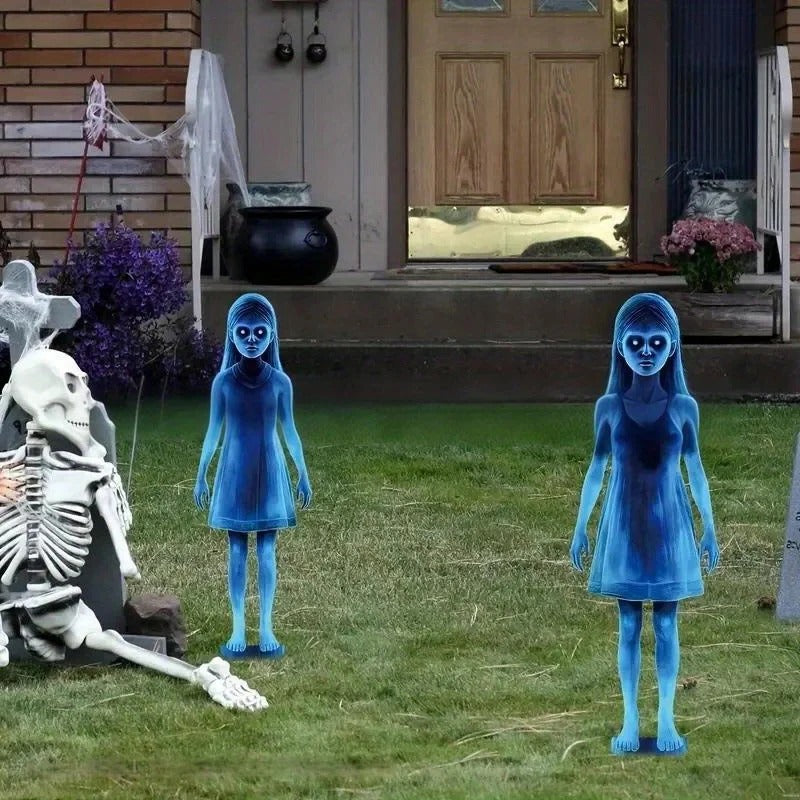 Glowing Twin Ghost Yard Decoration with Ground Stake, 15.7 Inch Height