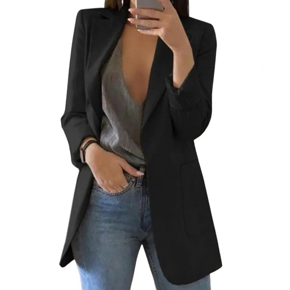Women's Open Front Long Blazer with Regular Fit and Extended Size Range