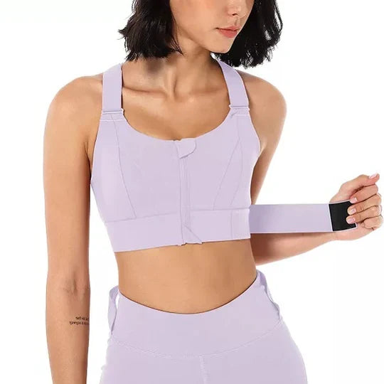 Women's Sports Bra with Front Zipper Closure and Wide Straps, Moisture Wicking