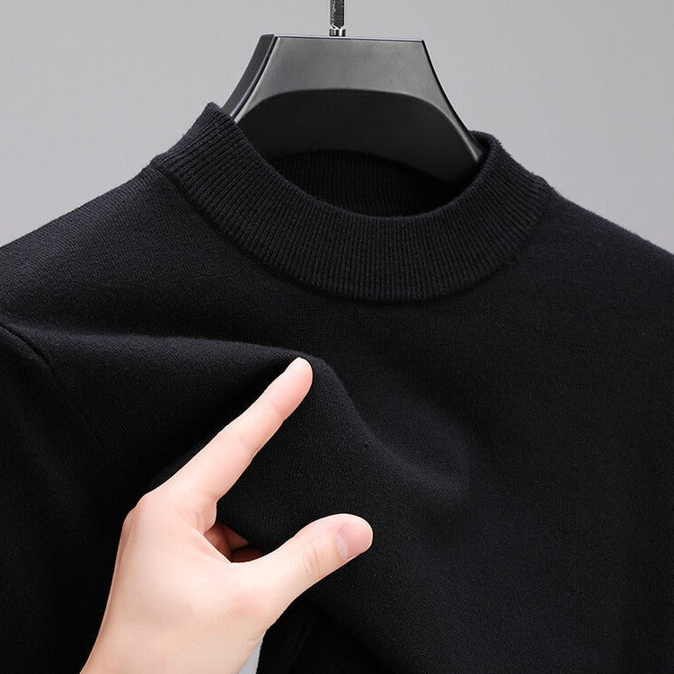 Wool Crew Neck Sweater with Ribbed Hem and Cuffs