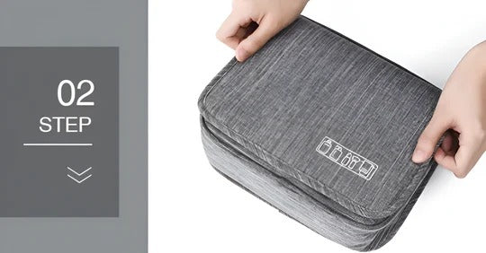 Toiletry Organizer Bag with Hanging Hook and Multiple Zippered Compartments, Foldable Design
