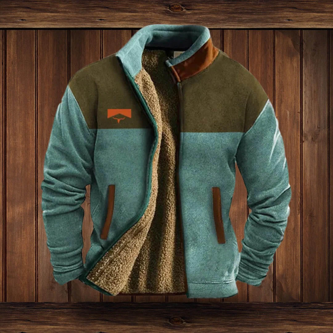 Men's Fleece Jacket with Wind-Blocking High Collar and Full Zip, Side Pockets