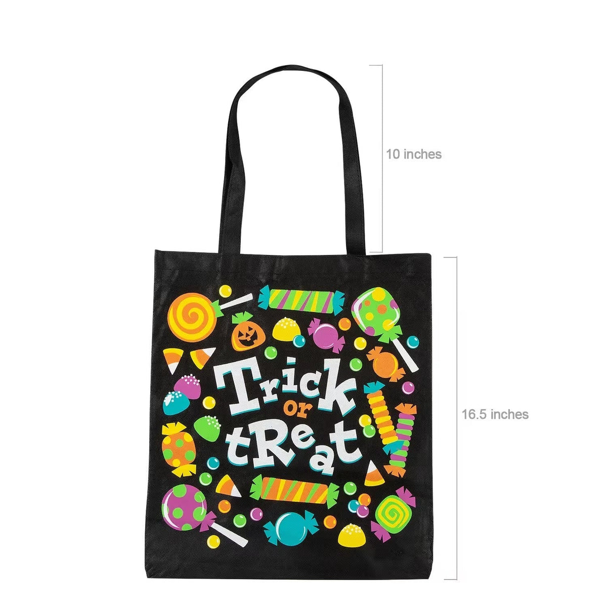 Halloween Candy Tote Bags Set of 12 with Neon Colors and Printed Graphics, 15in Wide