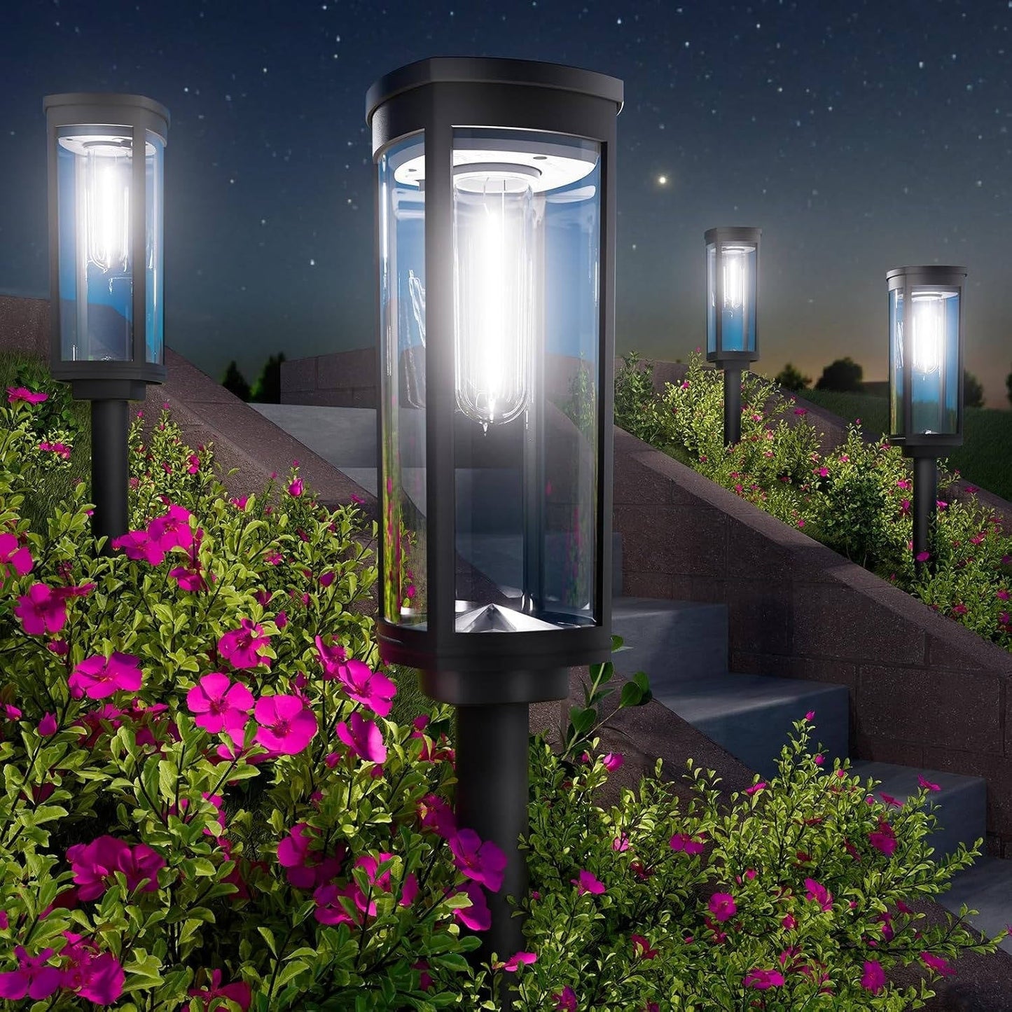 Solar Pathway Light with Monocrystalline Panel and Dusk Sensor, Pattern Projection Shade