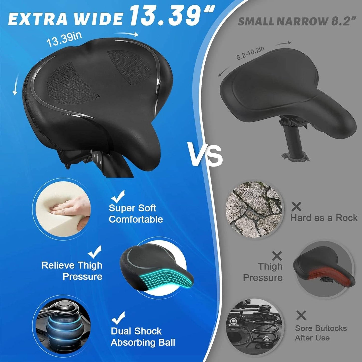 Oversized Bicycle Seat with Dual Spring Shock and Memory Foam, Universal Bike Compatibility