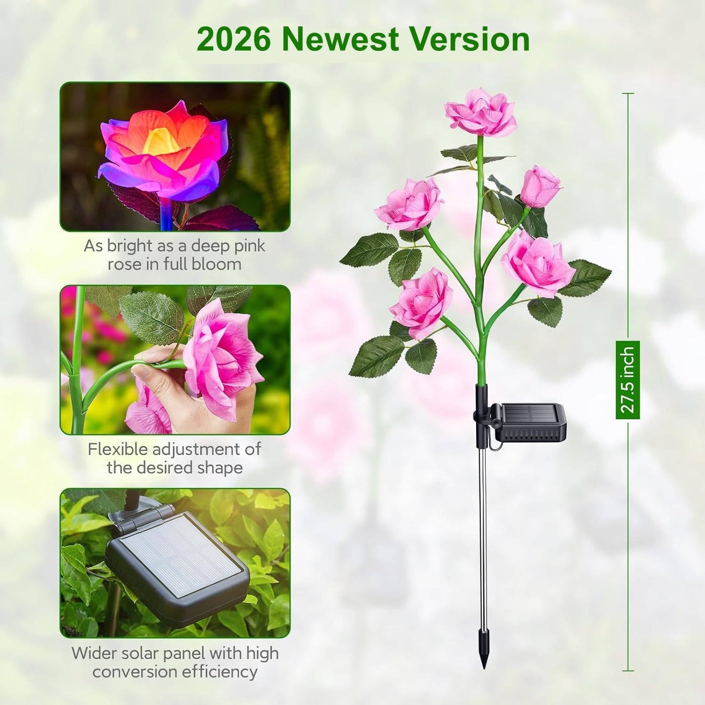 Solar Rose Pathway Lights with 7-Color LED and Automatic Dusk Sensor, 15 Flowers