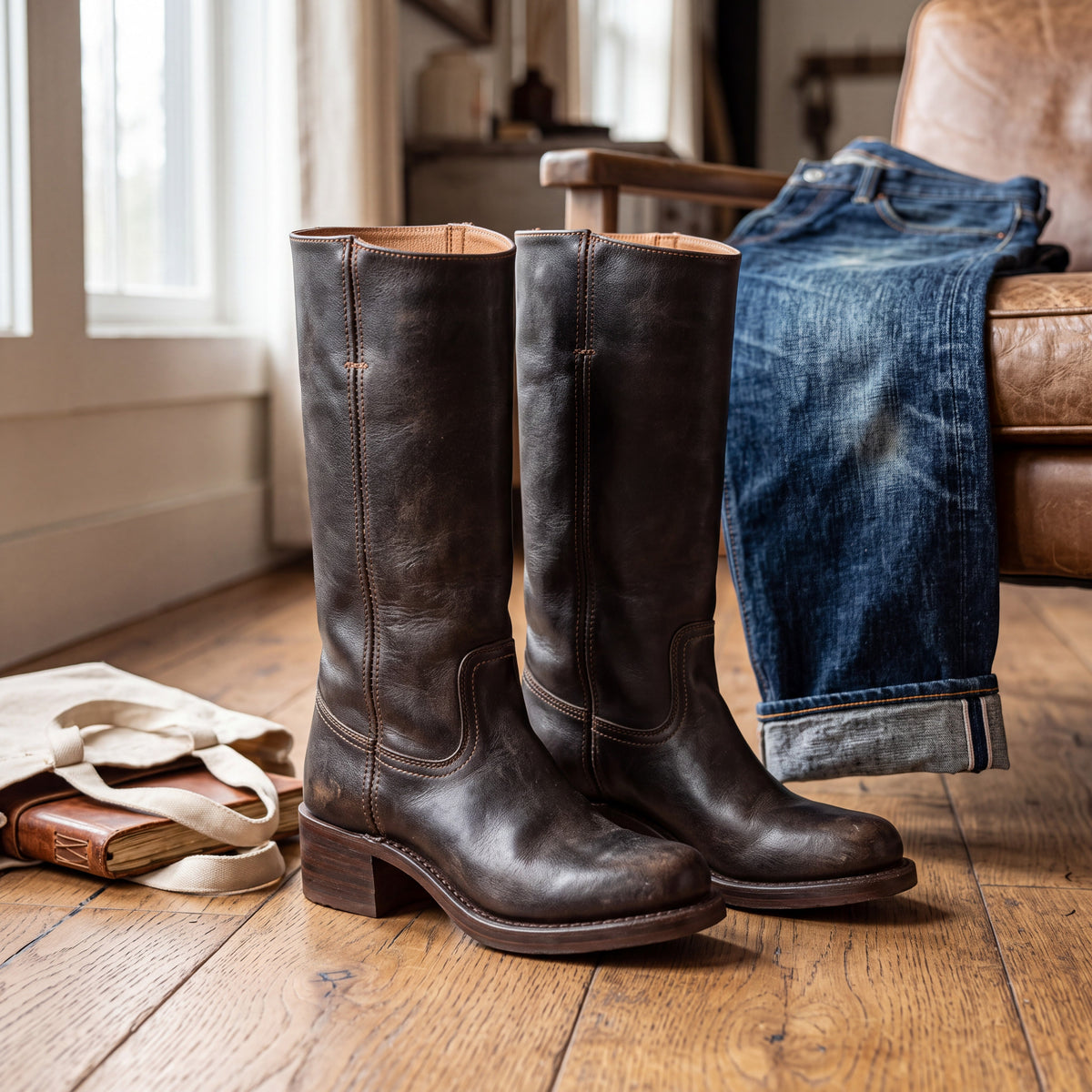 Mid Calf Boots for Women with Block Heel and Closed Toe, Side Seam Detail