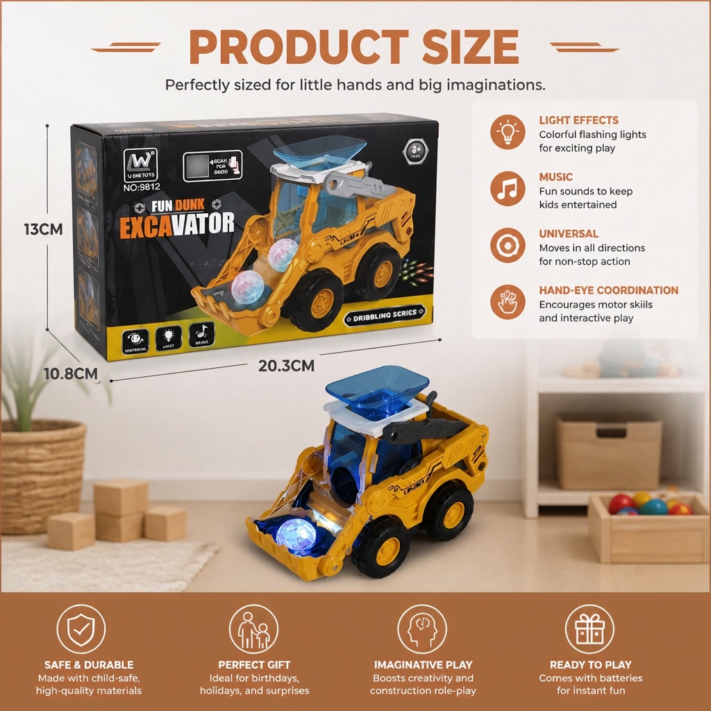 Light-Up Construction Bulldozer with Ball Launcher for Kids