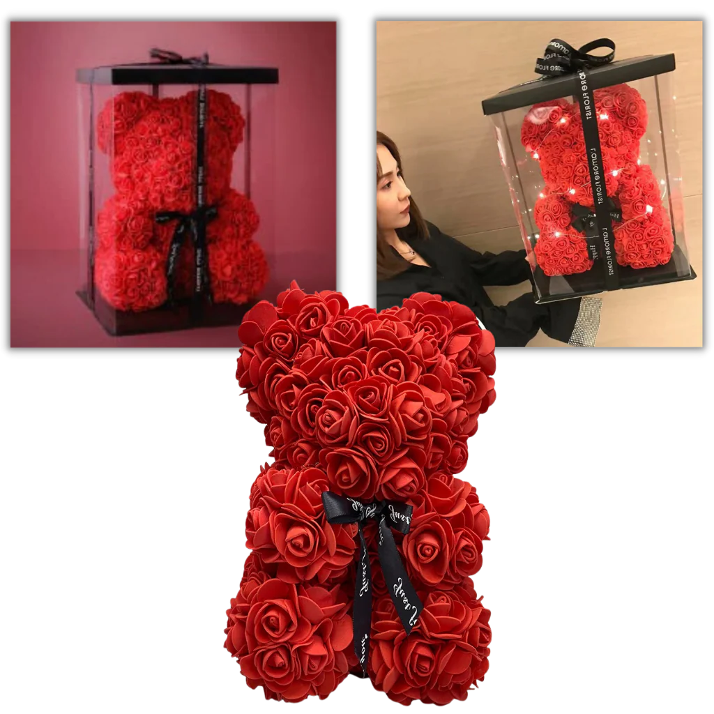 Foam Rose Teddy Bear with Ribbon Accent and Long-Lasting Design