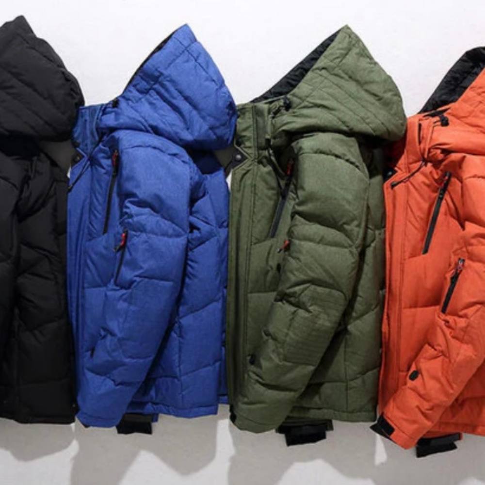 Duck Down Winter Jacket with Detachable Hood and Full Zip Closure