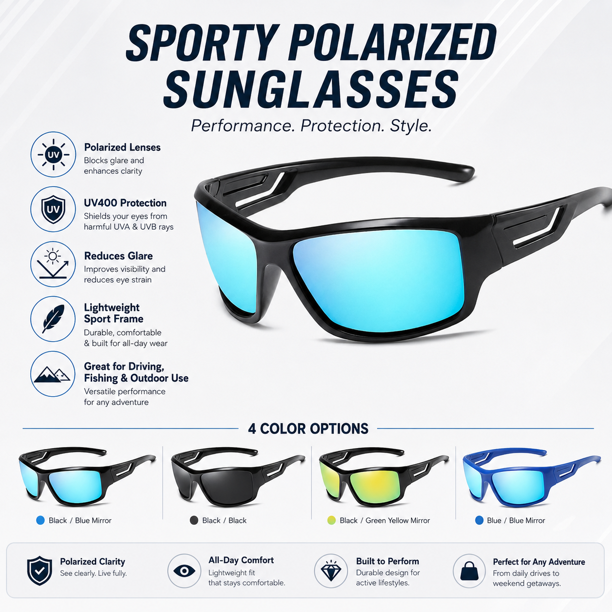 Polarized Sunglasses with UV 400 Protection for Driving and Fishing