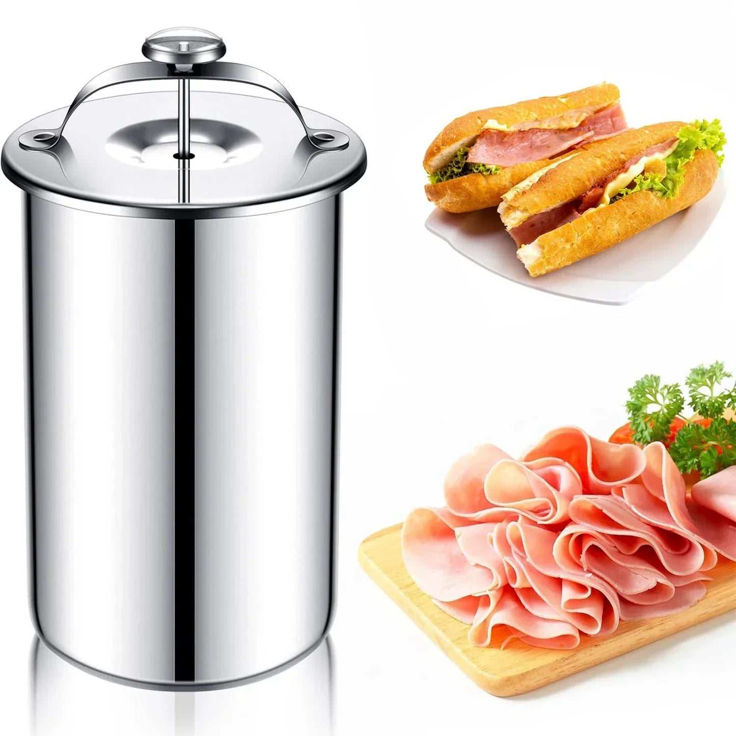 Stainless Steel Meat Press with Built-In Thermometer and Compression Spring