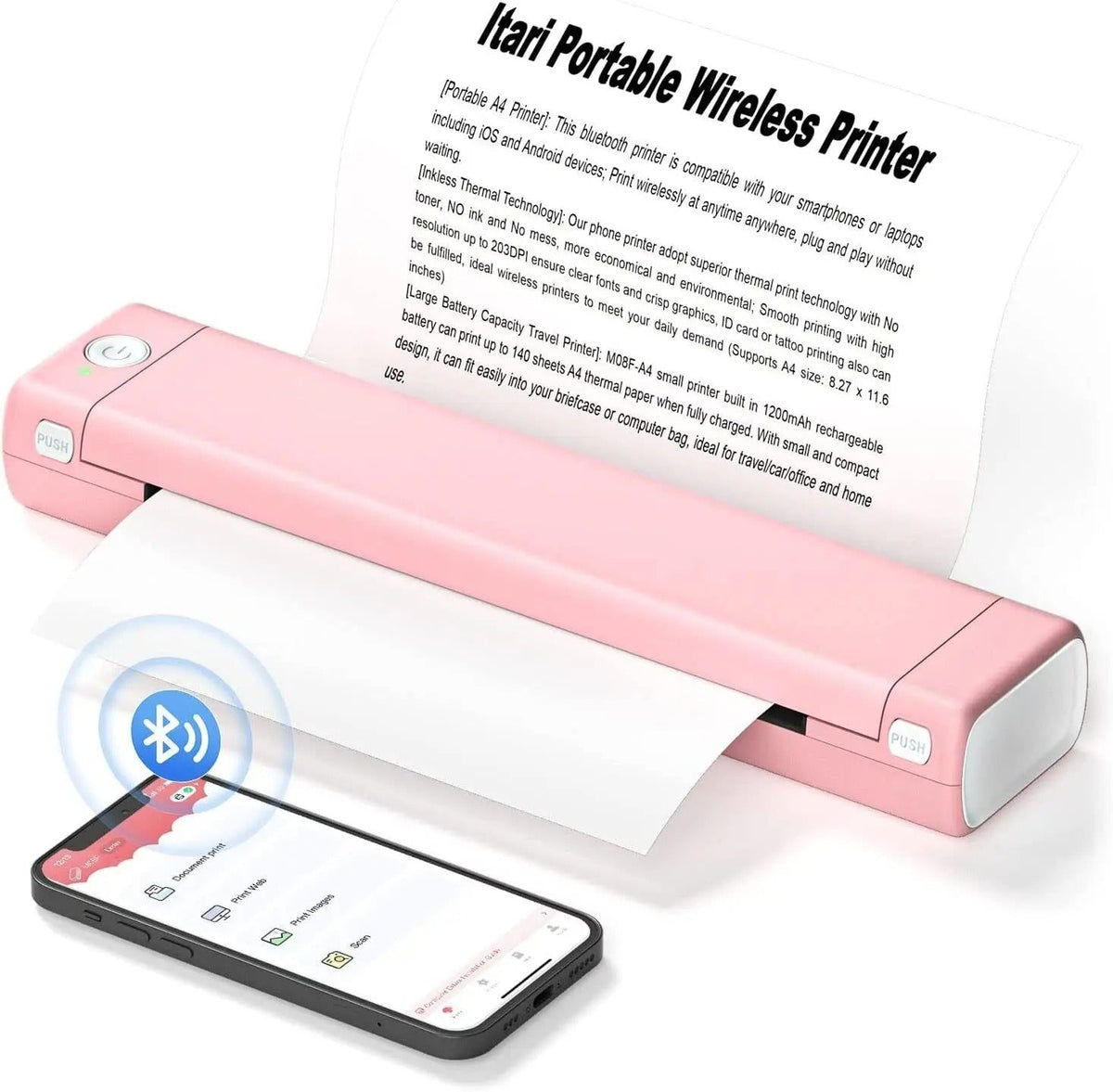 Portable Thermal Printer with Wireless Connectivity and A4 Paper Support