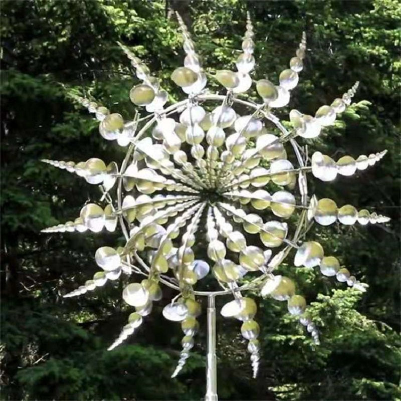 Metal Wind Spinner with 18 Rotating Blades and Ball Bearing Design, 39 Inch Height