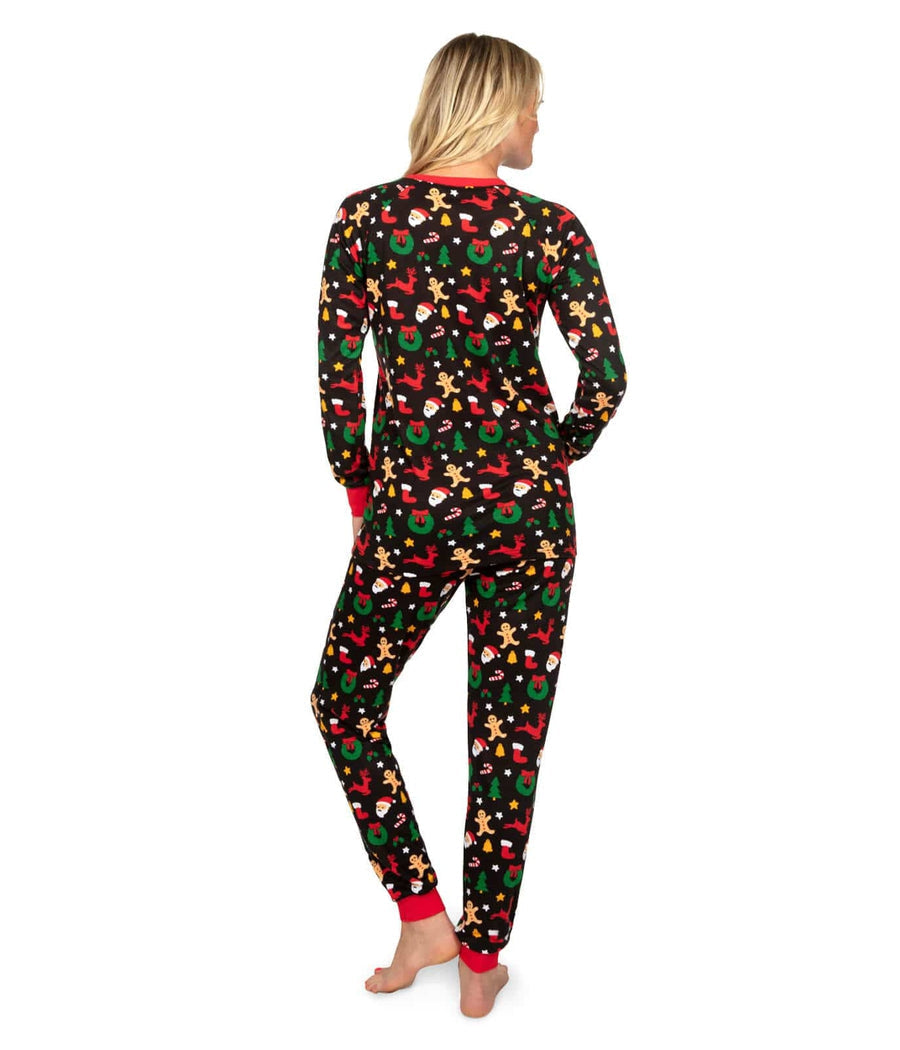 Womens Cookie Cutter Christmas Pajama Set with Crew Neck Top and Pockets